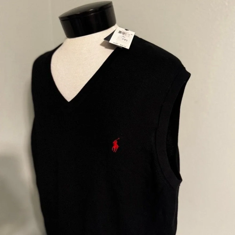 Polo Ralph Lauren Mens Black Pima Cotton V-Neck Sweater Vest 2XB Big &‎ Tall NEW